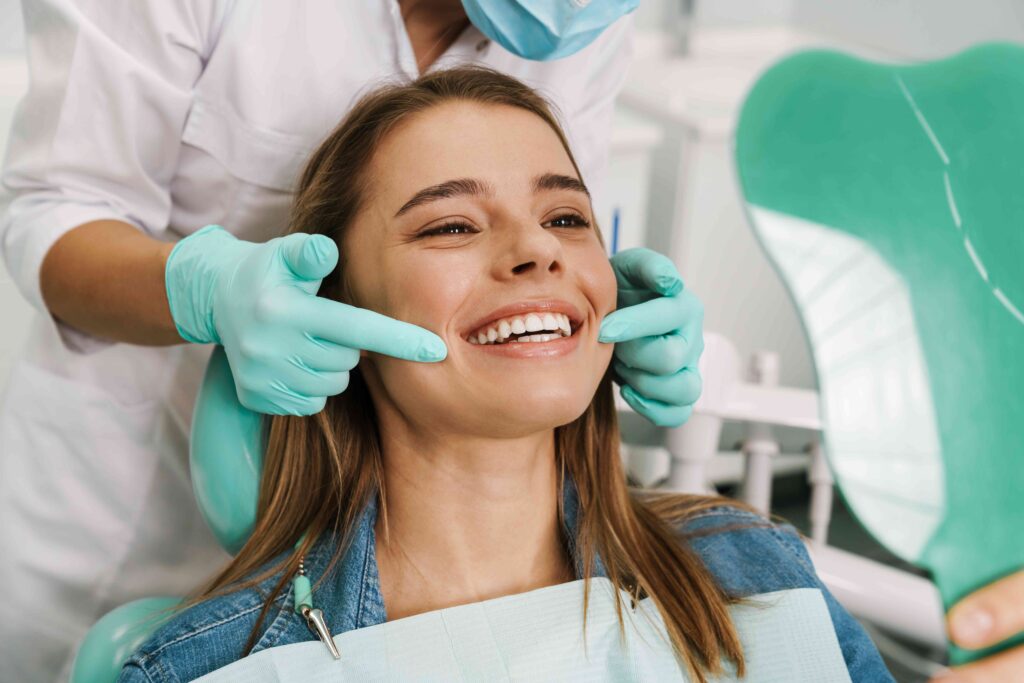 Woman smiling at the dentist